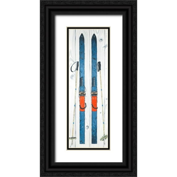 Atelier B Art Studio 7x14 Black Ornate Wood Framed with Double Matting Museum Art Print Titled - Vintage Blue Ski