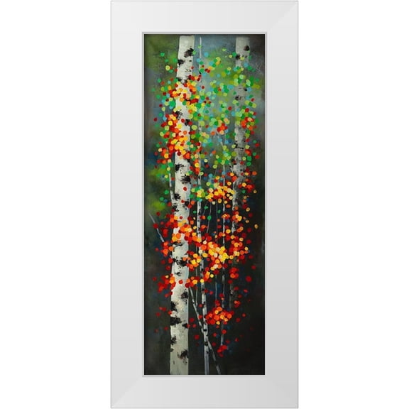 Atelier B Art Studio 8x14 White Modern Wood Framed Museum Art Print Titled - COLORFUL DOTTED LEAVES BIRCHES