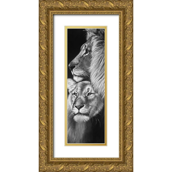 Atelier B Art Studio 9x18 Gold Ornate Wood Framed with Double Matting Museum Art Print Titled - Lion and Lioness