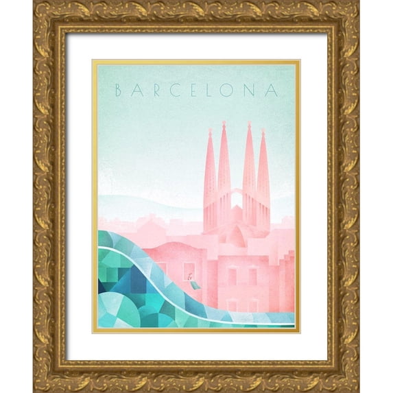 Atelier Editions Braun 19x24 Gold Ornate Wood Framed with Double Matting Museum Art Print Titled - Barcelona