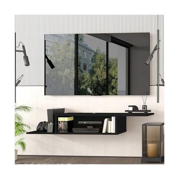Atelier Mobili Floating TV Stand for Up to 65 Inch TVs Wall Mounted Floating Shelf for Under TV, Entryway Organizer & Bedroom Vanity Multi-Purpose Storage & Display Console (Black, 57INCH)