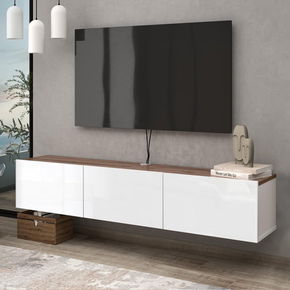 Atelier Mobili Wall Mounted TV Console - Glossy White, Entertainment Center with Floating Design