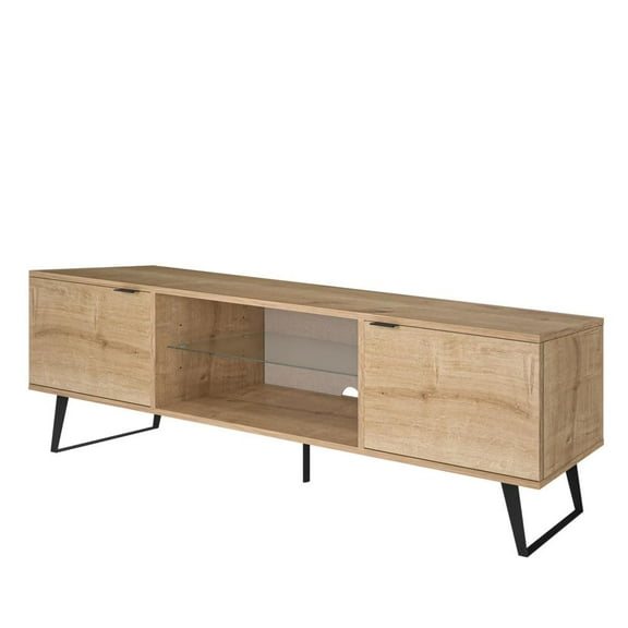 Atelier Mobili Mid Century Modern Door Glass Shelf TV Stand (Oak)