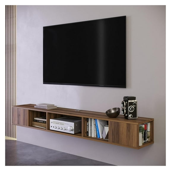 Atelier Mobili Modern Floating TV Stand Wall Mounted, Wall Mounted Entertainment Center, Modern TV Console, Walnut Color, TV Floating Shelf, 71 Inch