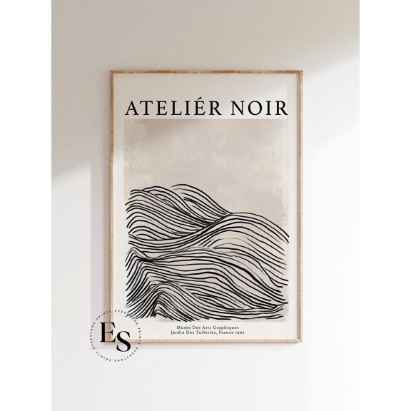 Atelier Noir Wave Art, Modern Minimalist Poster, Museum Poster, Neutral Beige Decor, Abstract Exhibition Print, Wall Decor Wall Art, Modern Wall Decor, 16x24 UNFRAMED