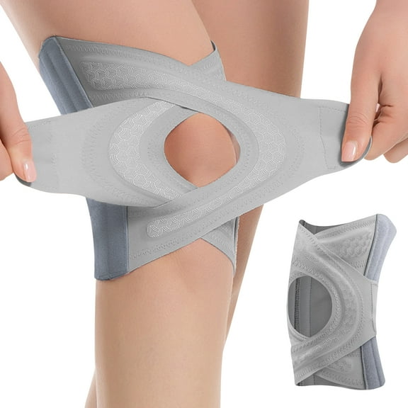 Atercel Adjustable Compression Knee Brace Support, Open Patella Knee Stabilizer for Pain Relief, Sports & Daily(Grey XL)