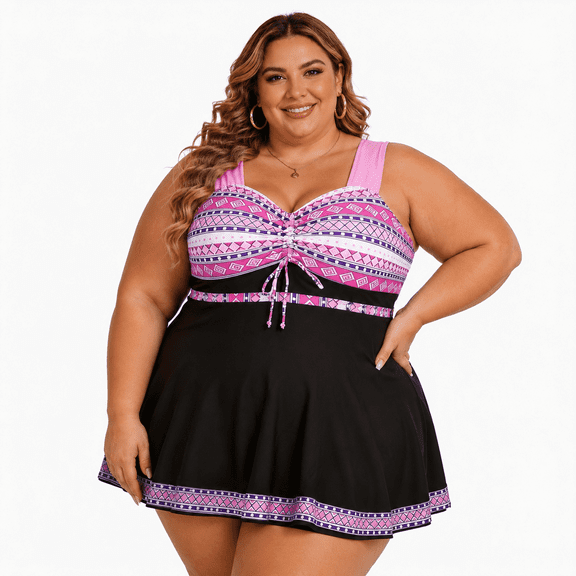 Atercel Plus Size Tankini Swimsuits for Women - V Neck Ruffle & U Back Modest 2-Piece Swimwear Set (M-2XL)