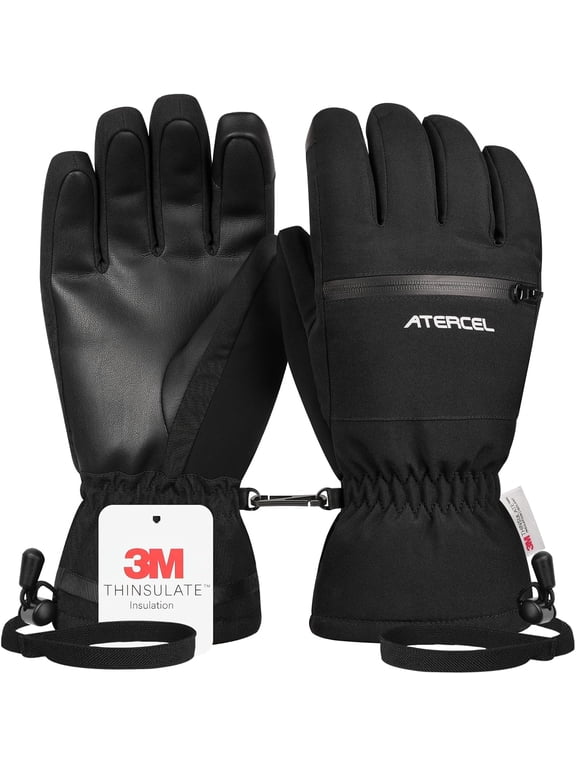 Waterproof Winter Ski Gloves,Warm 3M Thinsulate Gloves,Touchscreen,Ideal for Men and Women(Black,M)