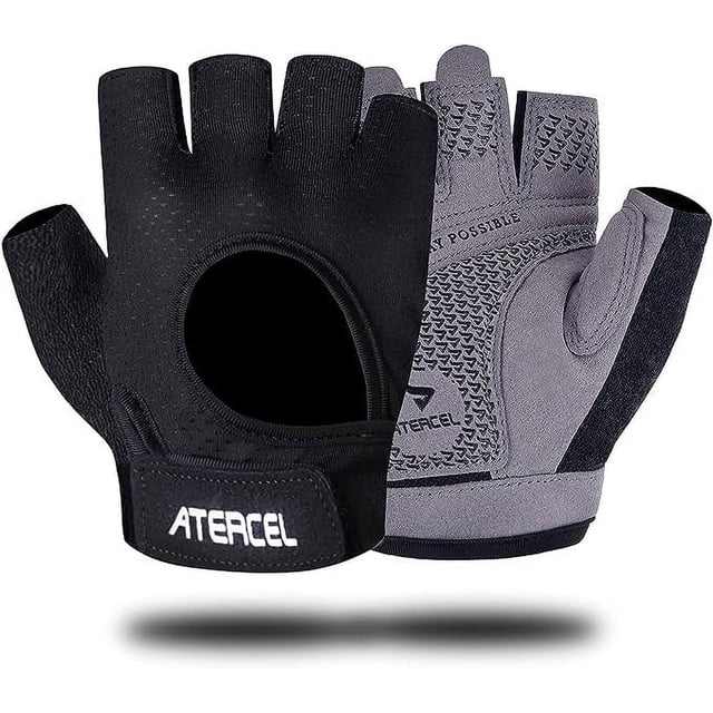 Atercel Workout Gloves for Men Women Gym Weight Lifting Gloves With Full Palm Protection Gray,XL