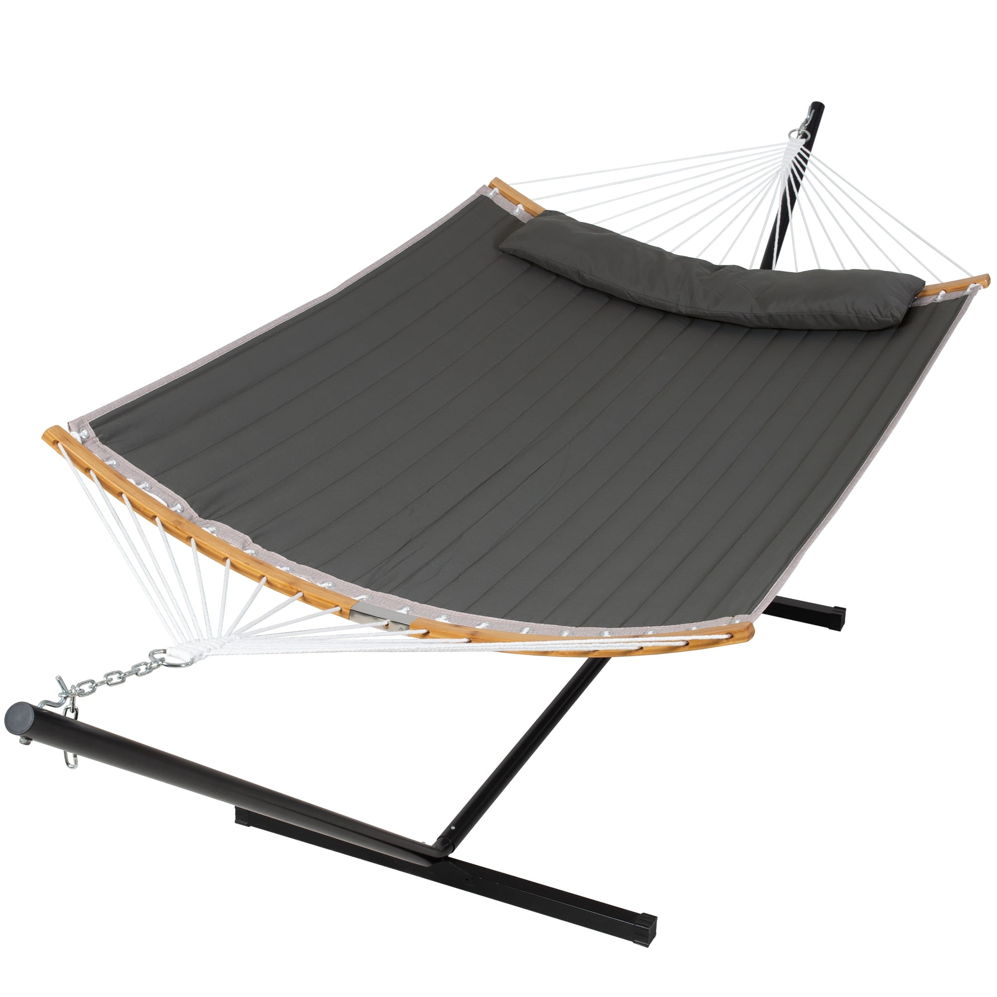 Solid Gray Double Quilted Polyester Hammock with Steel Stand