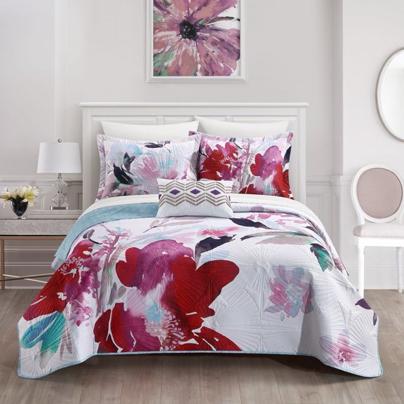 Ateus Palace 3 or 4Piece Reversible Quilt Set Floral Watercolor Design Bedding