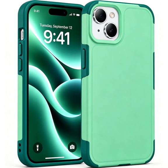 Atgdluk® Case for iPhone 15 6.1 Inch with 2-Pack Tempered Glass Screen Protectors, Shockproof Slim Cover with Reinforced Corners and Raised Edges, Green