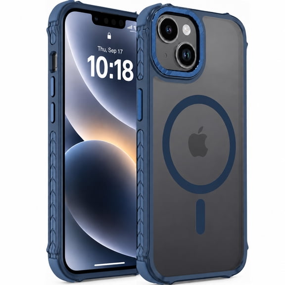 Atgdluk® Magnetic Shockproof for iPhone 14, Matte Translucent Back Phone Cover with Raised Camera Protection and Protective Bumper, Blue