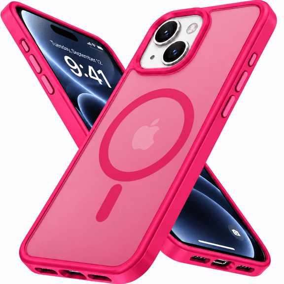 Atgdluk® Magnetic Shockproof for iPhone 15 Plus Case, Compatible with MagSafe Protective Phone Case with Raised Camera Edge, Hot Pink
