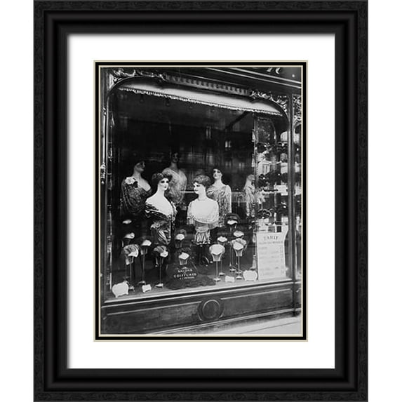Atget, Eugene 19x24 Black Ornate Wood Framed with Double Matting Museum Art Print Titled - Paris, 1912 - Hairdressers Shop Window, boulevard de Strasbourg
