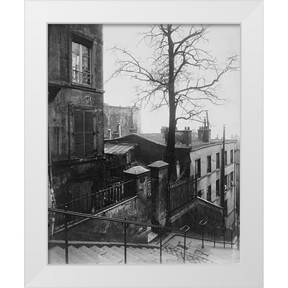Atget, Eugene 26x32 White Modern Wood Framed Museum Art Print Titled - Paris, 1921 - Staircase, Montmartre