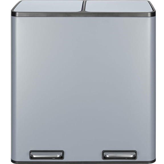 AthLike 60L(16 Gal) Dual Trash Can, Stainless Steel Kitchen Garbage Can, Double Compartment Classified Rubbish Bin, Recycle Dustbin w/Plastic Inner Buckets, Soft-Close Lid, Airtight (Haze Blue)