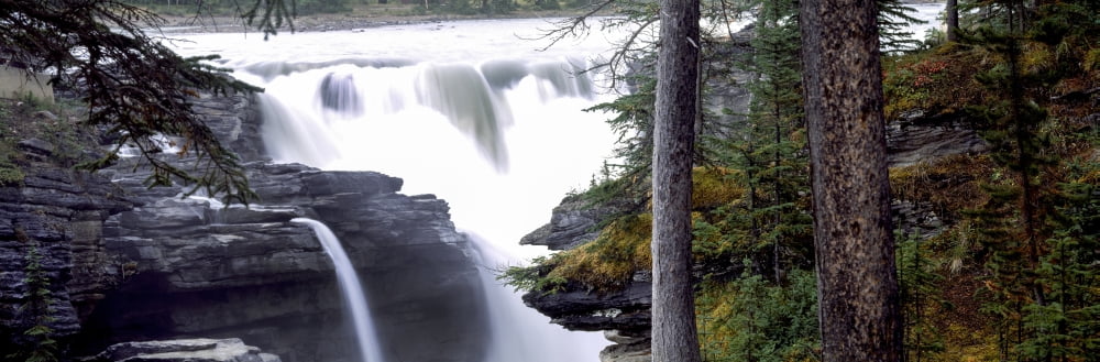Athabasca Falls with Canadian Rockies in Jasper National Park Alberta Canada Canvas Art - Panoramic Images (27 x 9)