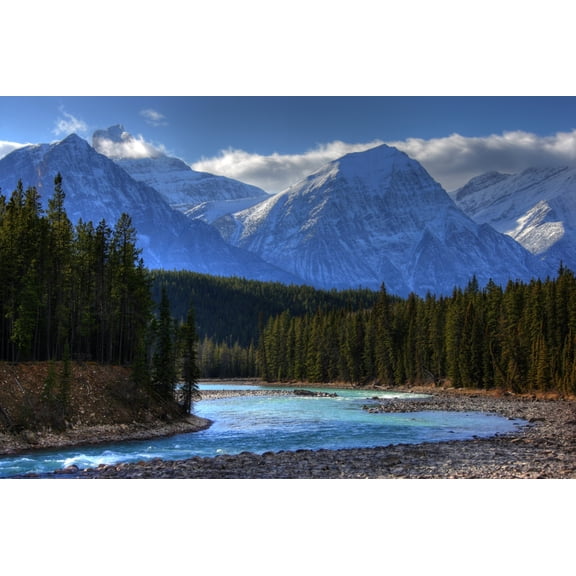 Athabaska River Along The Columbia Icefields Parkway Jaspser National Park Alberta Canvas Art - Robert Postma Design Pics (34 x 22)