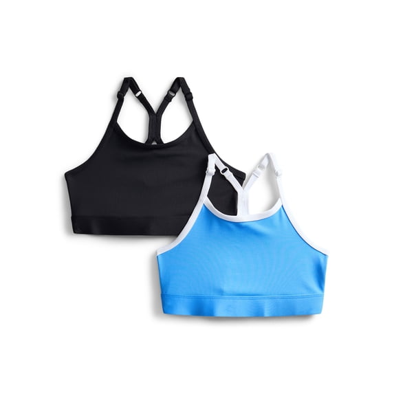Athletic Works Girls Adjustable Strappy Back Sports Bra, 2 Pack, Sizes XS-XXL