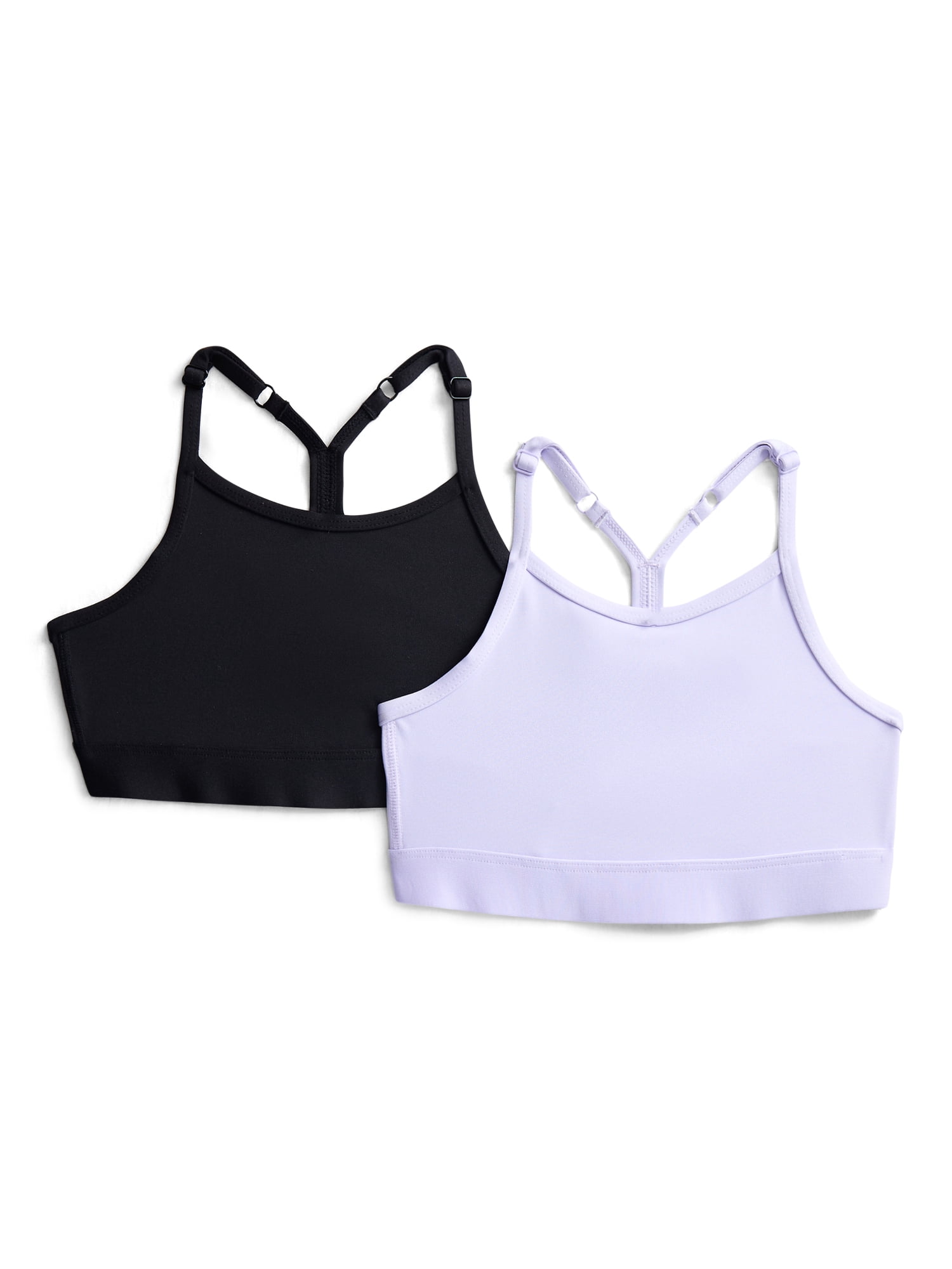 Athletic Works Girls Adjustable Strappy Back Sports Bra, 2 Pack, Sizes XS-XXL