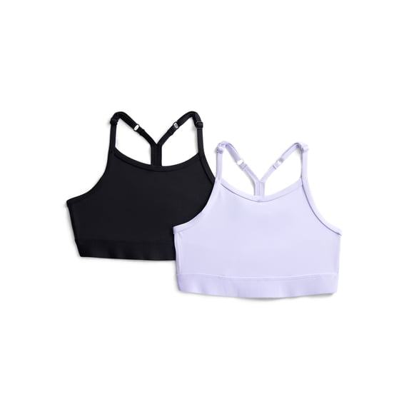 Athletic Works Girls Adjustable Strappy Back Sports Bra, 2 Pack, Sizes XS-XXL