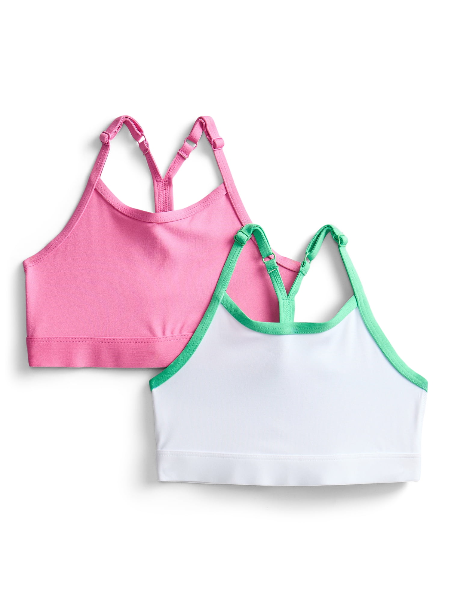 Athletic Works Girls Adjustable Strappy Back Sports Bra, 2 Pack, Sizes XS-XXL