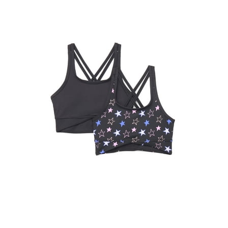 Atheltic Works Girls Crossover Strappy Back Sports Bra, 2 Pack, Sizes XS-XXL