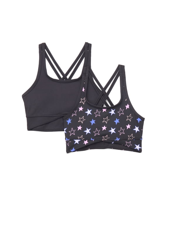 Atheltic Works Girls Crossover Strappy Back Sports Bra, 2 Pack, Sizes XS-XXL
