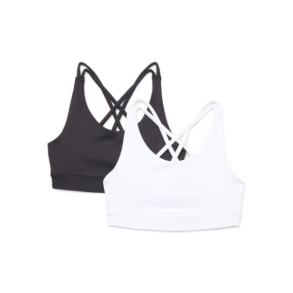 Atheltic Works Girls Strappy Back Sports Bra, 2 Pack, Sizes XS-XXL