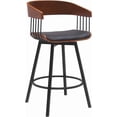 thumbnail image 1 of Athena 27" Seat Height Mid Century Modern Swivel Walnut Wood Bar Stool for Kitchen Island Counter in Black Faux Leather with Black Metal, 1 of 11