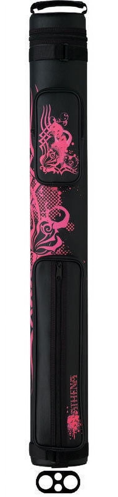 Athena Black and Pink Vinyl Pool Cue Case with Tribal Rose Design
