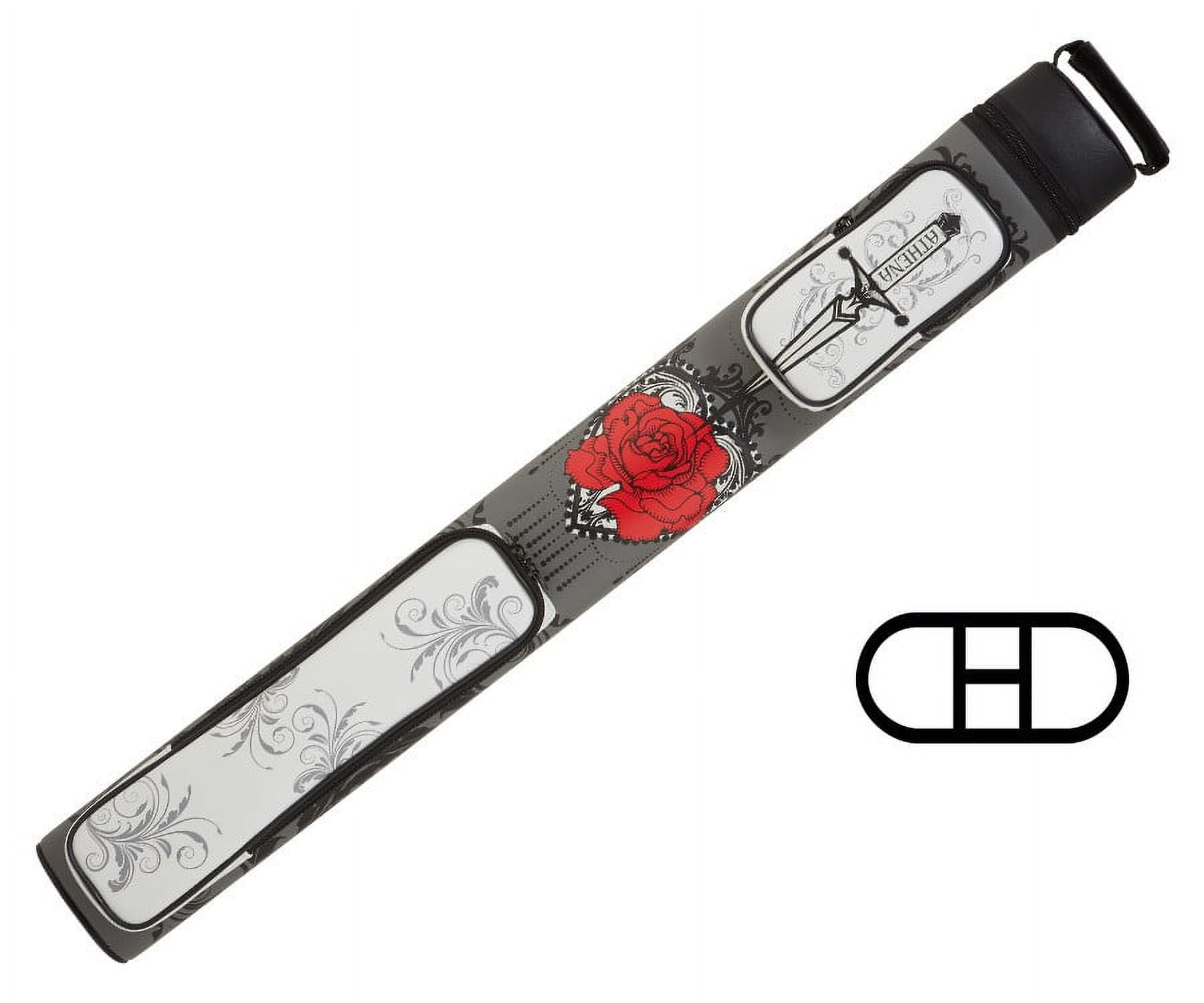 Athena Gray and Red Vinyl Pool Cue Case with Paisley Design