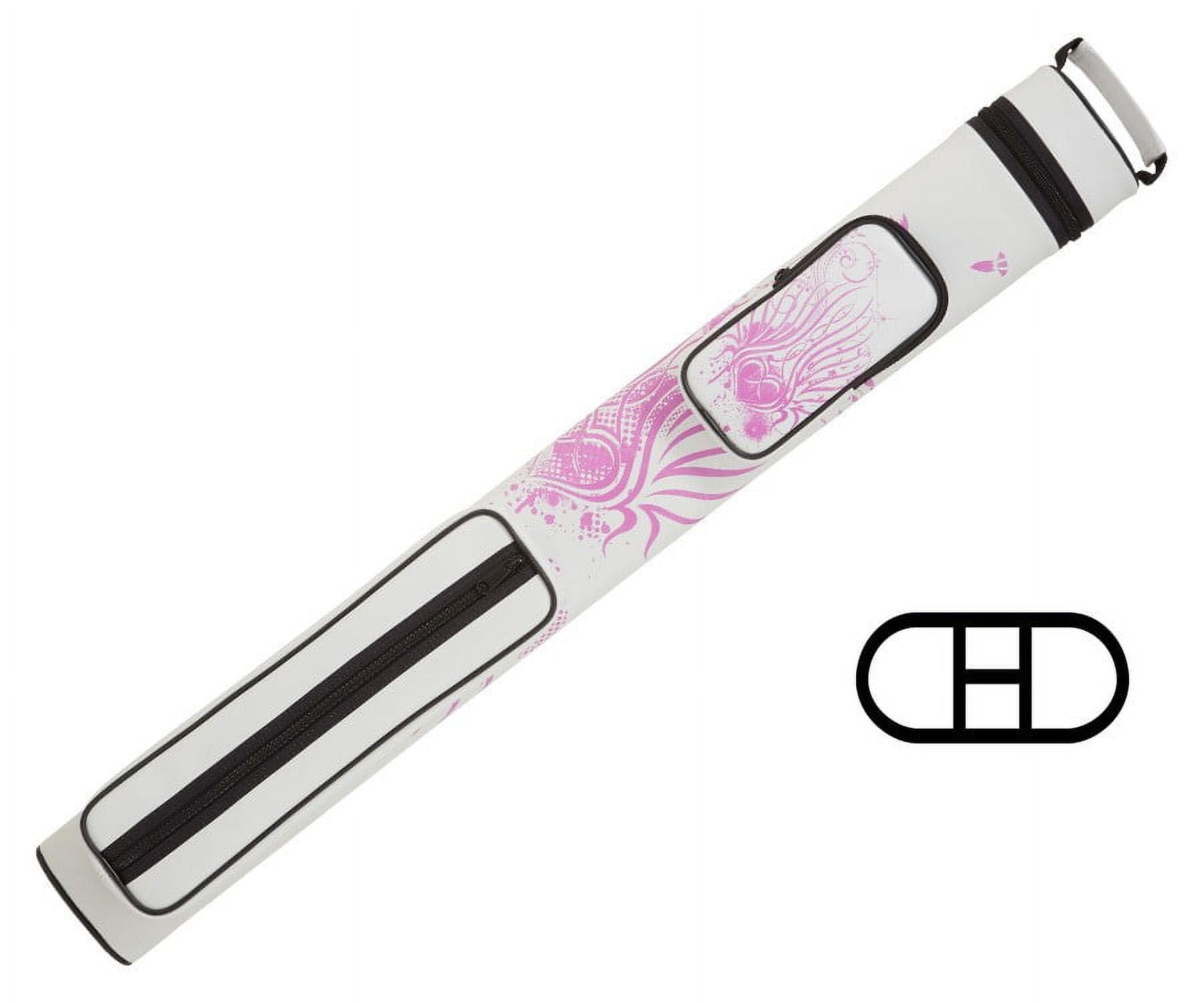 White Vinyl Pool Cue Case with Pink Heart and Swirl Design