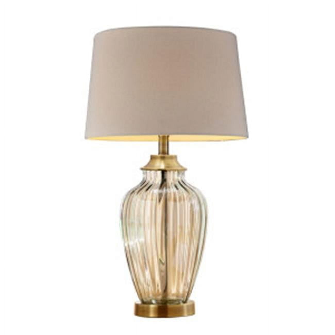 28.5" Gold Glass Table Lamp with Off-White Linen Shade