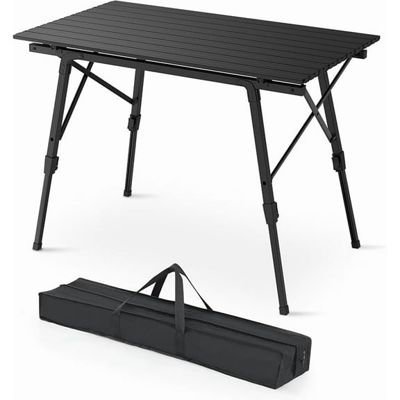 Athena Collection Foldable Camping Table, 47" Aluminum Outdoor Folding Camp Table with Mesh Layer Telescopic Legs and Carry Bag, Lightweight and Portable for Outdoor Camping Picnic Grilling, Silver