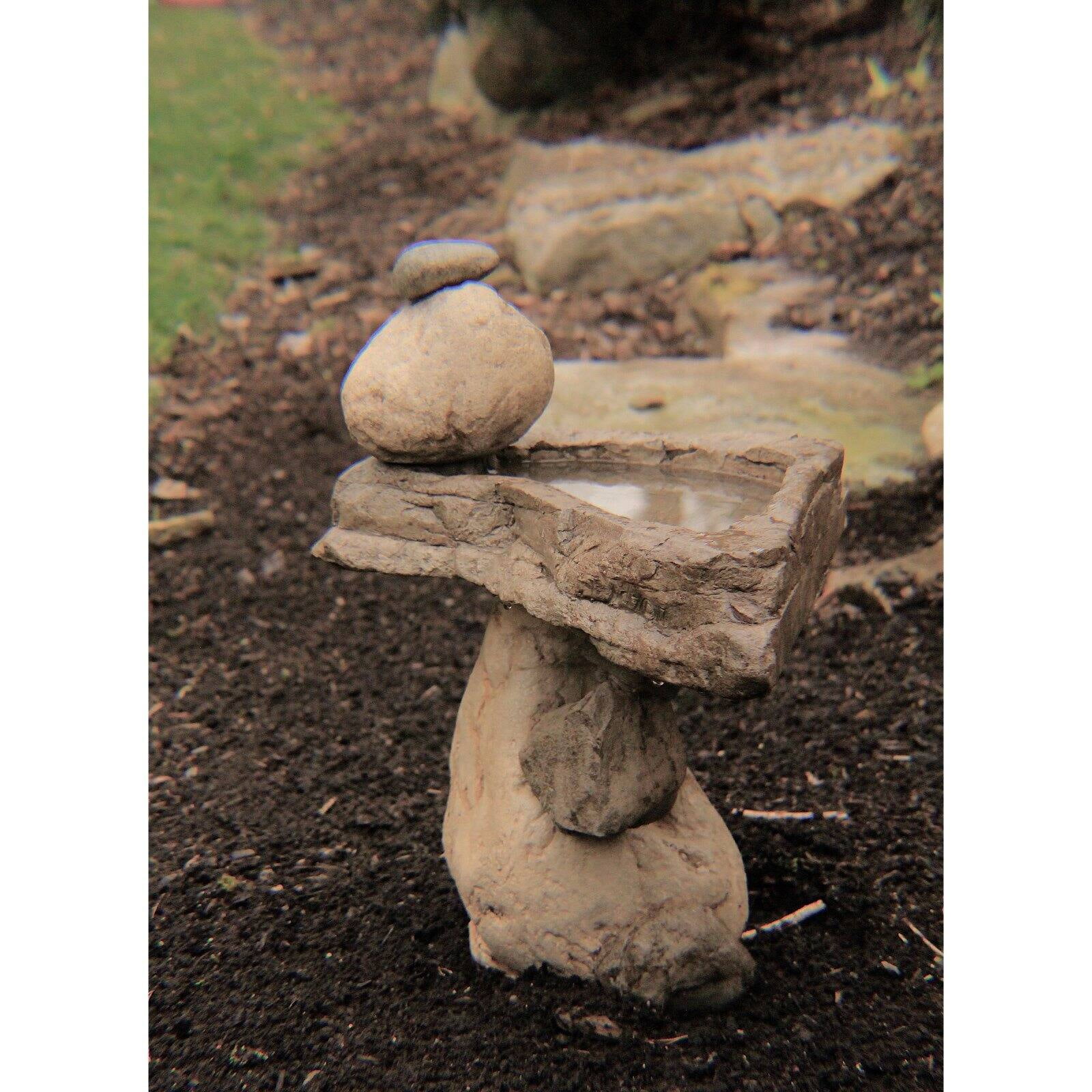 Bird Bath Rocks Athena Garden Outdoor Stone Decor, Concrete Balancing Rock Bird Bath ...
