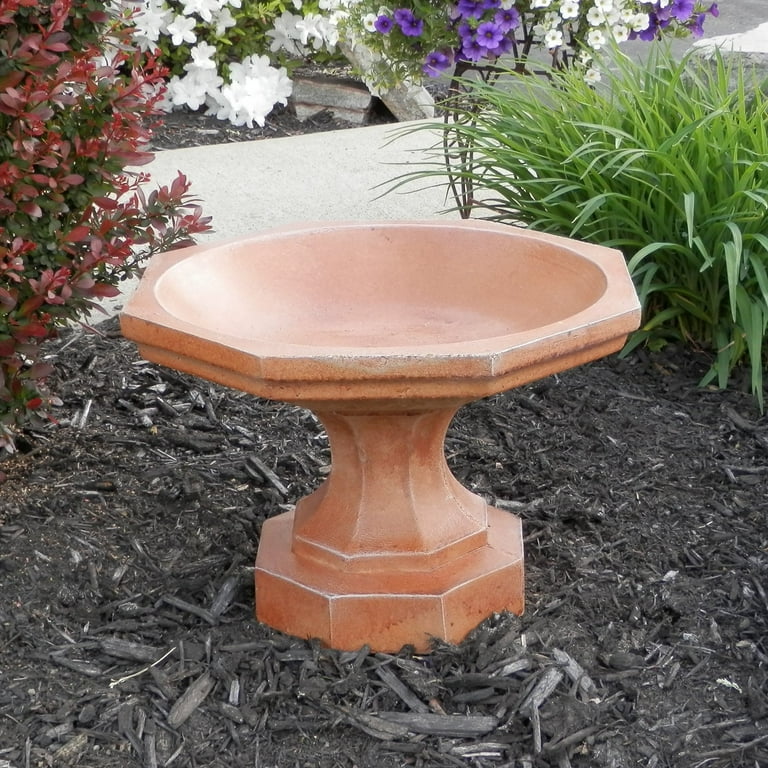 Athena Garden Cast Stone Small Octagon Bird Bath - Concrete