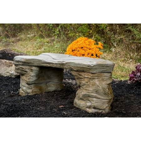 Athena Garden Petrified Rock Weather Resistant Bench, Shale