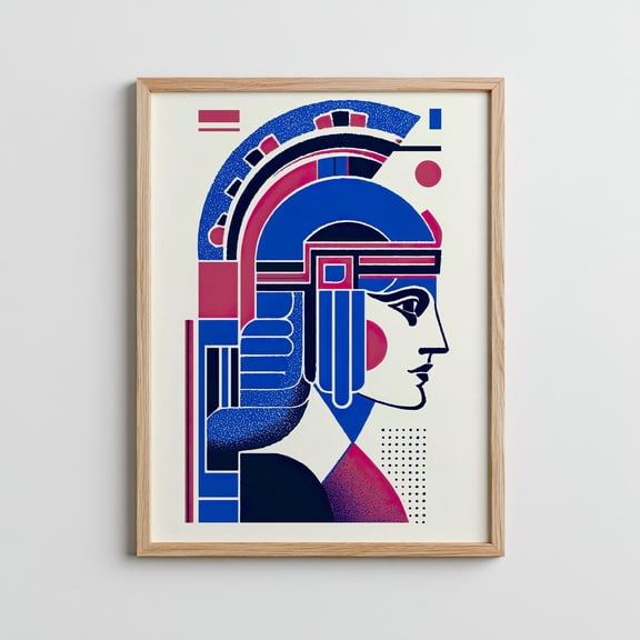 Athena Greek Goddess Print Abstract Modern Wall Art Bold Blue Red Mythology, Unframed Paper Print