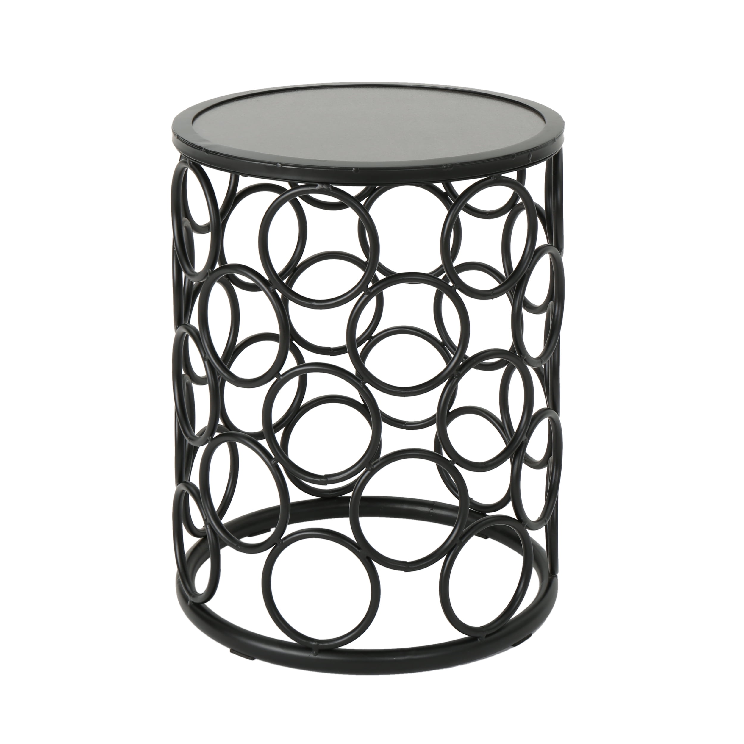 Modern Round 16" Grey Ceramic Tile Side Table with Iron Frame