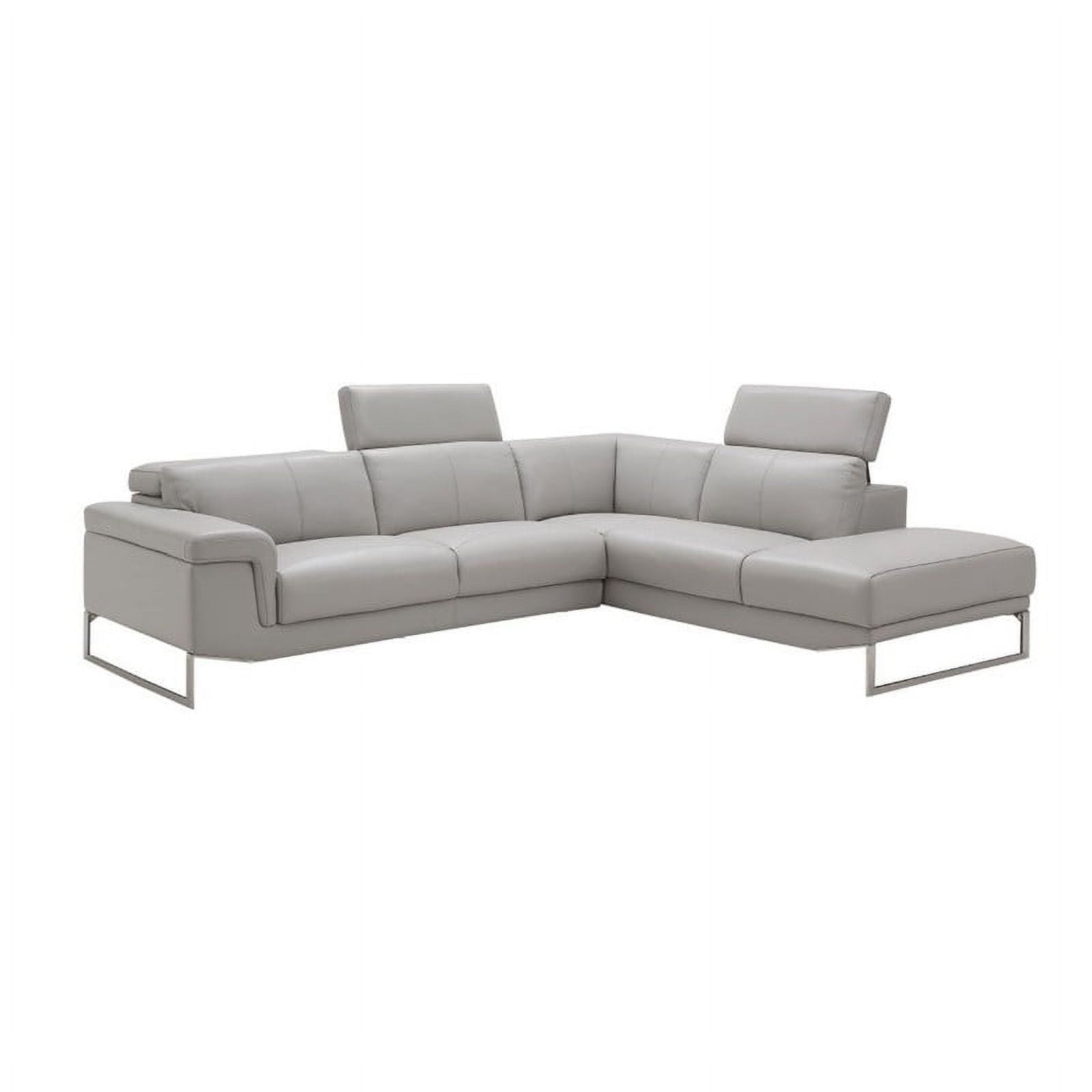Athena Modern Leather Sectional Sofa in Light Grey, Left Facing Chaise