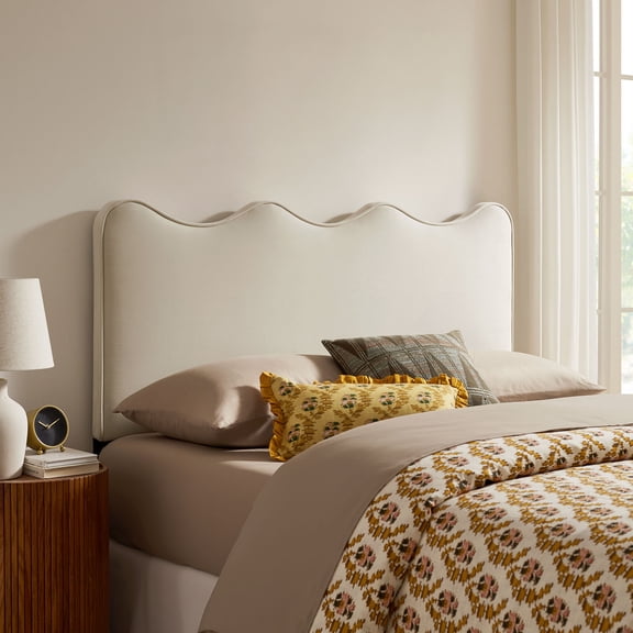 Athena Stain-Resistant Performance Velvet Queen Size Headboard in Alabaster