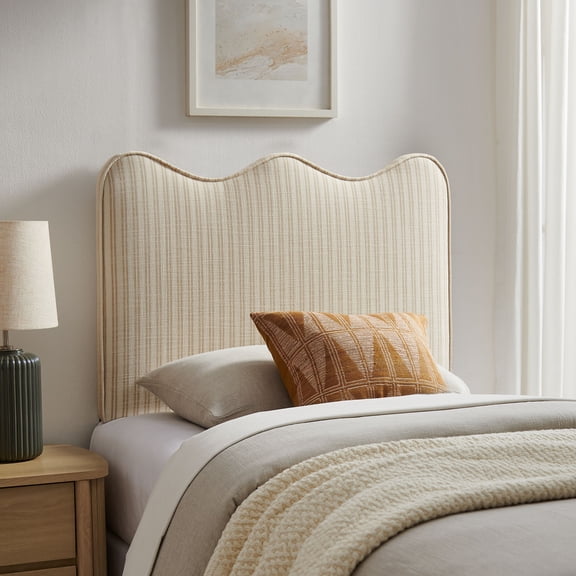 Athena Striped Fabric Upholstered Twin Size Headboard in Oatmeal Stripe