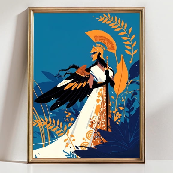 Athena Wall Art Print Black Woman Greek Goddess Illustration Warrior Goddess Decor Mythology Afrocentric Feminine Art