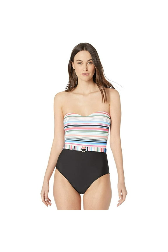 Women's Strapless Bandeau One Piece, Color Coded Multi Stripe, 12