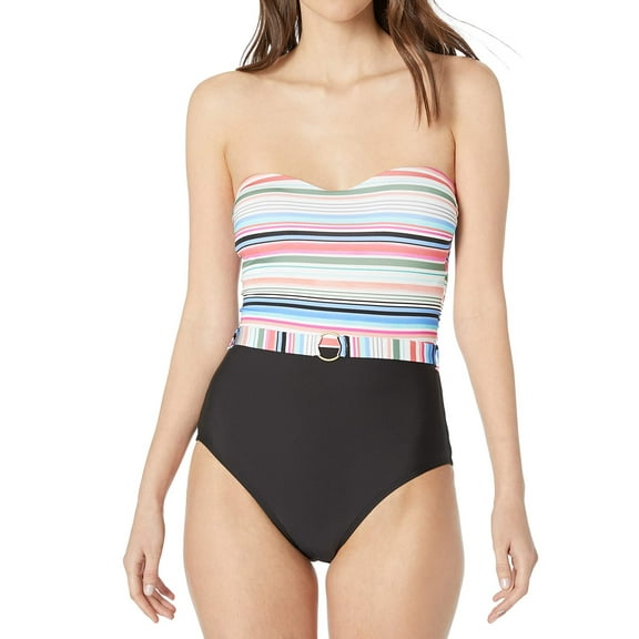Athena Women's Strapless Bandeau One Piece, Color Coded Multi Stripe, 6