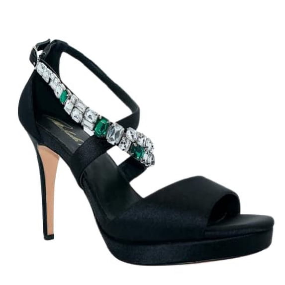 Athena High Heels - Black Satin - Crystal strap (US (7.5), numeric_7_point_5)