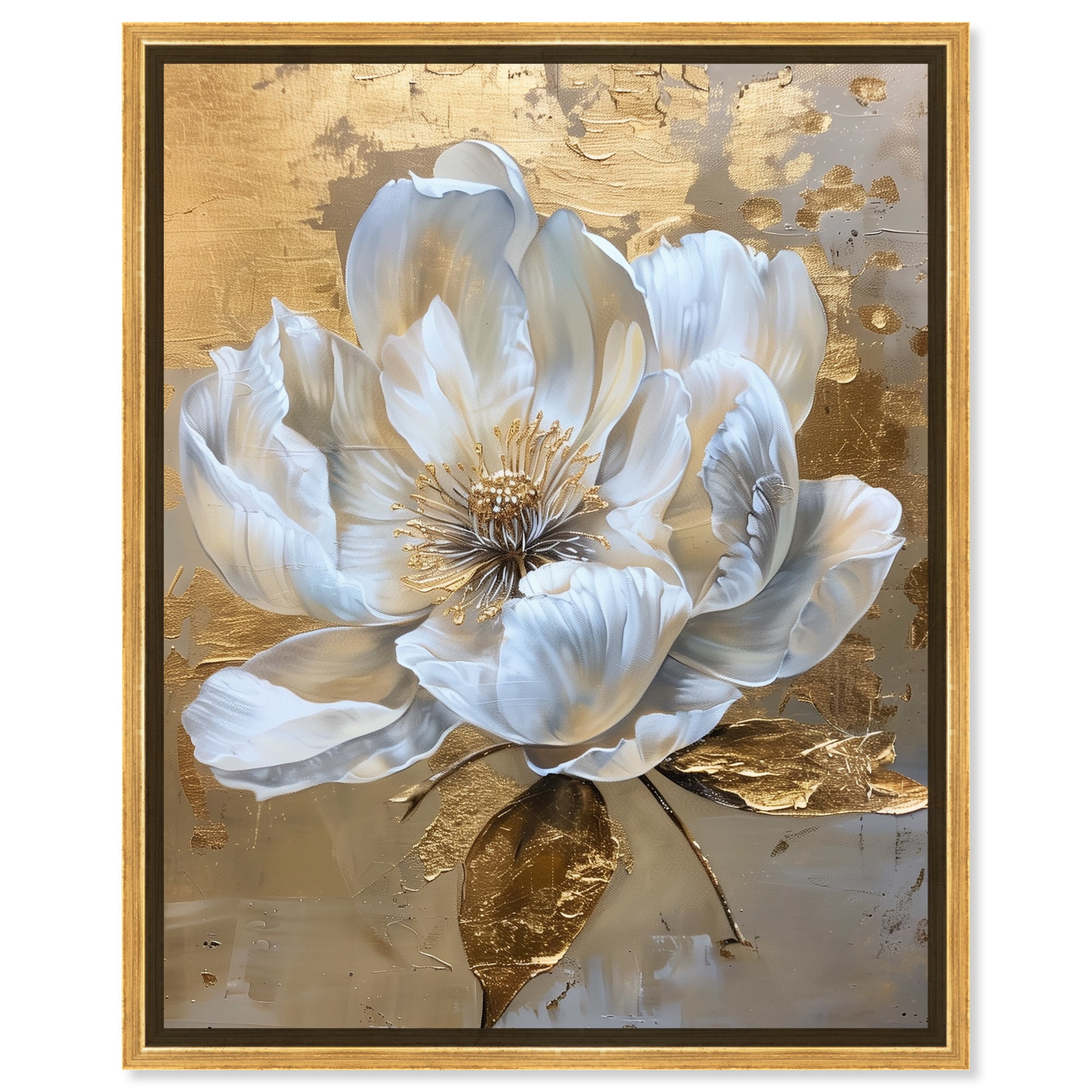 Gold Framed White Flower Canvas Print Wall Art