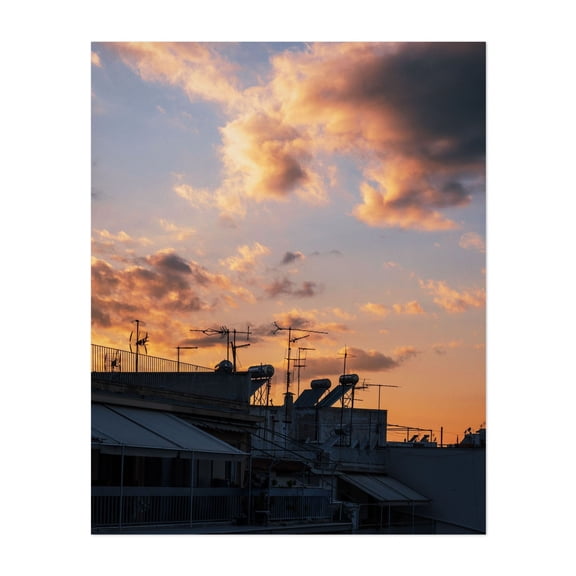 Athenian Sunset Silhouettes - Athens Greece Photography Sunset Silhouette Cityscape Skyline Architecture Moody Unframed Wall Art Print 24 x 32 inches